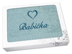 Dárkové balení osušky BABIČKA se srdíčkem ratanika světlý mint
