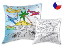Dětský saténový povlak na polštář 40x40 GOLA Letadla omalovánky + voskovky