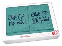 Vánoční sada ručník + osuška pro rybáře Chyť a pivo petrolej