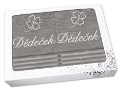 Dárková sada ručníku a osušky DĚDEČEK se čtyřlístkem linie tmavě šedá