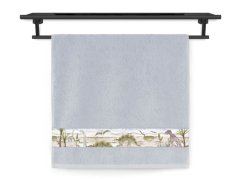 Dětská froté osuška 70x140 NORA TISK 450g Dinosaurus stříbrný