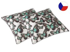 Saténový dekorační polštářek 40x40 GEON Motýli modrozelení