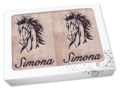 Dárková sada ručník + osuška SE JMÉNEM NA PŘÁNÍ Kůň Apollo béžový