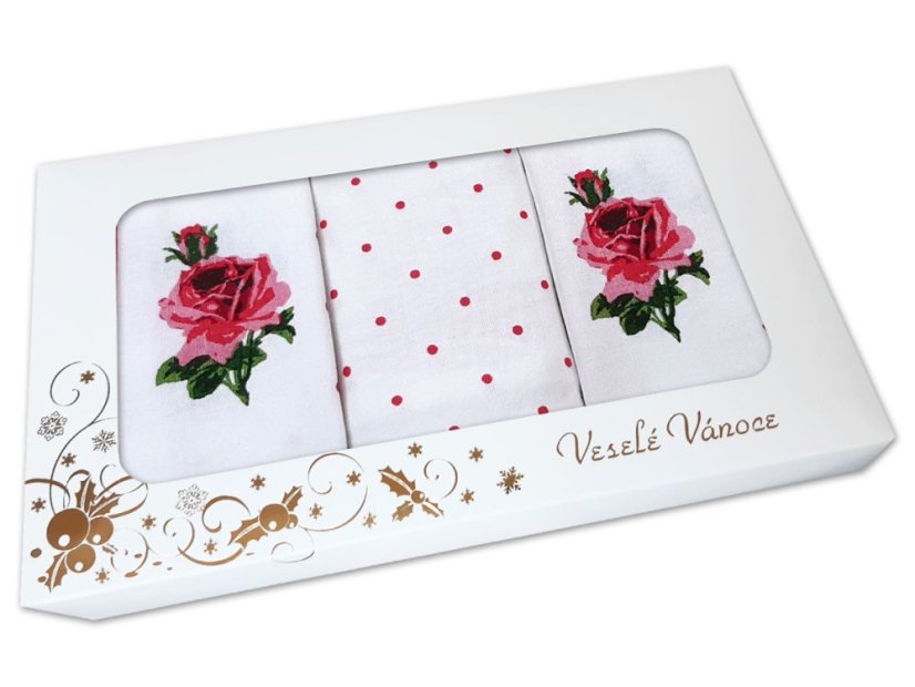 Vánoční dárkové balení utěrek Růžičky růžové 3ks