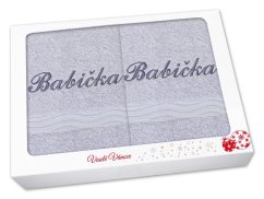 Vánoční sada ručníku a osušky BABIČKA světle šedá