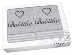 Dárková sada ručníku a osušky BABIČKA se srdíčkem linie světle šedá