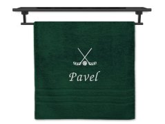 Osuška se jménem NA PŘÁNÍ tmavě zelená 70x140 Florbal