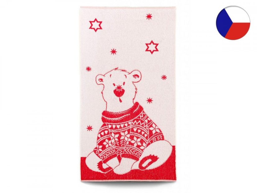 Vánoční ručník 55x100 ZARA 450g Lední medvěd ve svetru červený