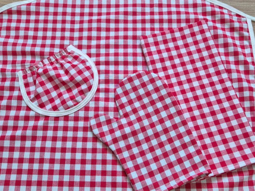 Dárkové balení Kanafas kostka červená - zástěra + chňapka + utěrka