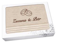 Dárková svatební osuška se jmény a prstýnky světle béžová