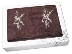 Dárková sada ručník + osuška pro myslivce Hlava jelena hnědá