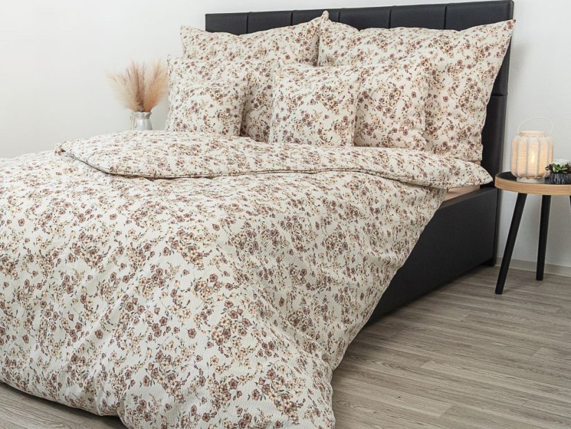 Povlečení krep EXCLUSIVE 70x90, 140x200 Kvítí béžové