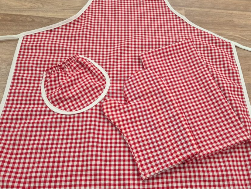 Dárkové set do kuchyně Malá kostička červenobílá - zástěra + chňapka + utěrka