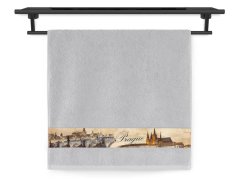 Froté ručník 50x100 NORA TISK 450g Město Praha světle šedý