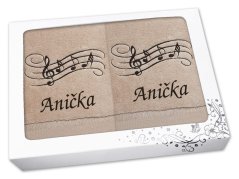 Luxusní sada ručník + osuška se jménem NA PŘÁNÍ Noty béžové