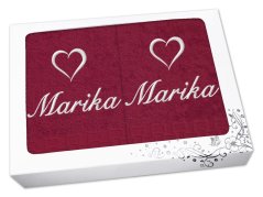 Dárková sada ručník + osuška se jménem ratanika bordó Srdce