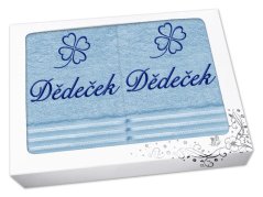 Dárková sada ručníku a osušky DĚDEČEK se čtyřlístkem linie světle modrá