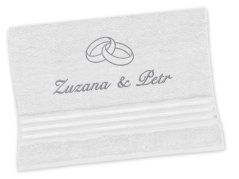 Dárková svatební osuška se jmény a prstýnky bílá