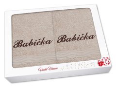 Vánoční sada ručníku a osušky BABIČKA béžová