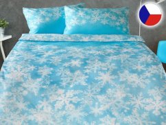 Vánoční povlečení damašek EXCELLENT 70x90, 140x200 EVELYN Tyrkysové vločky