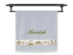 Osuška se jménem NA PŘÁNÍ 70x140 Dinosaurus stříbrný