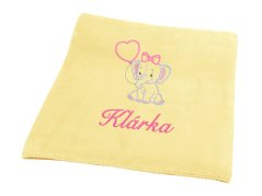 Dětská deka se jménem NA PŘÁNÍ 75x100 Slůně světle žlutá