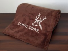 Deka pro myslivce 150x200 Hlava jelena + Lovu zdar hnědá