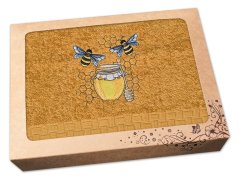 Luxusní dárkové balení osušky pro včelaře Včelky na medu hořčicová