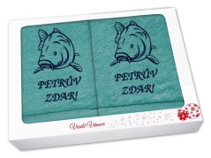 Vánoční sada ručník + osuška pro rybáře Kapr + Petrův zdar petrolej