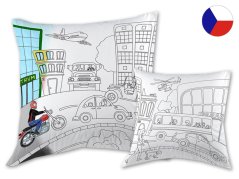 Dětský saténový povlak na polštář 40x40 GOLA Ulice omalovánky + voskovky