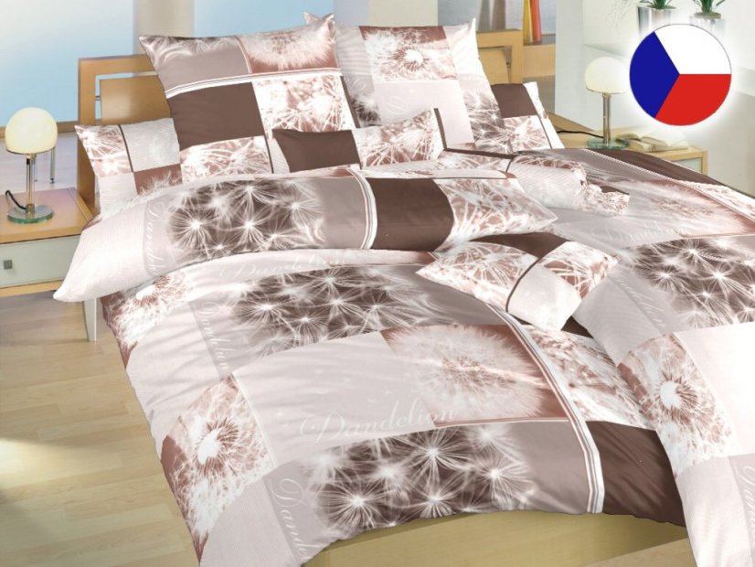 Krepové povlečení KOMFORT Pampelišky 3D hnědé 70x90, 140x200