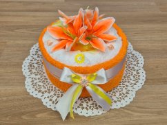 Textilní dort z ručníků Saša oranžová