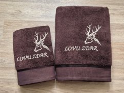 Luxusní osuška pro myslivce Hlava jelena + Lovu zdar hnědá