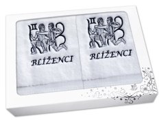 Luxusní dárková sada ručník + osuška Znamení Blíženci bílá/šedá