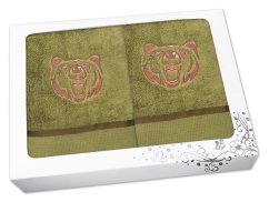 Dárková sada pro myslivce ručník a osuška khaki Medvěd