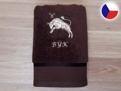 Luxusní osuška se znamením BÝK 450g tmavě hnědá/hnědá 