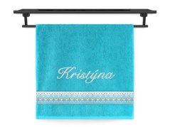 Ručník se jménem NA PŘÁNÍ 50x100 Norský vzor tyrkysový