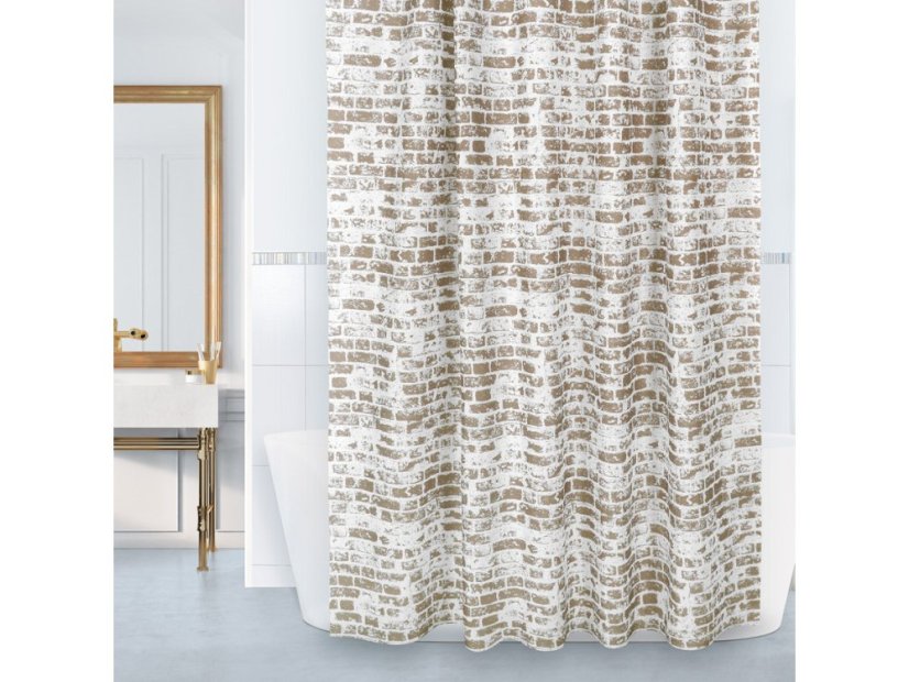 Sprchový závěs do koupelny 180x200 Zeď hnědá