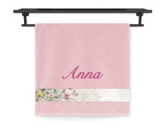 Osuška se jménem NA PŘÁNÍ 70x140 Luční květina růžová