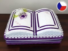 Textilní dort z ručníků Kniha fialová