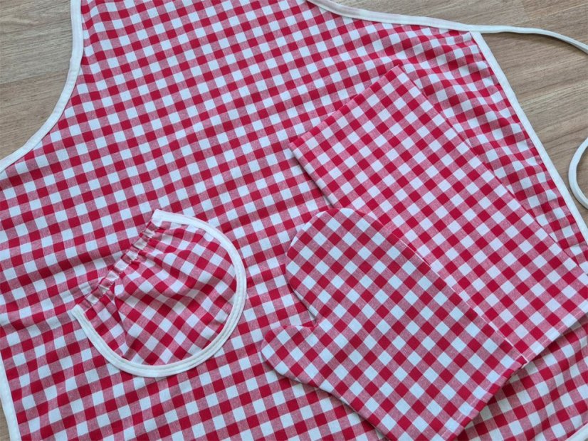 Dárkové balení Kanafas kostka červená - zástěra + chňapka + utěrka