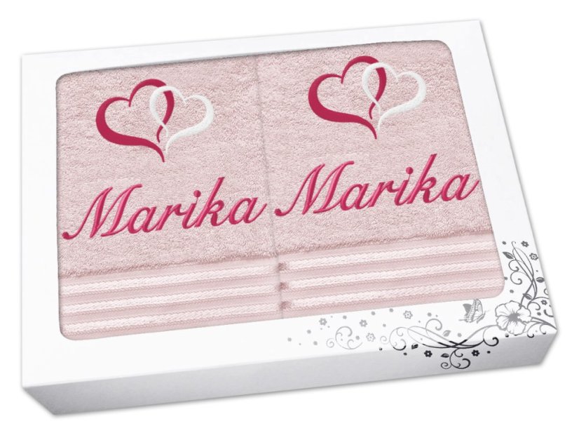 Dárková sada ručníku a osušky se jménem linie světle růžová Srdíčka