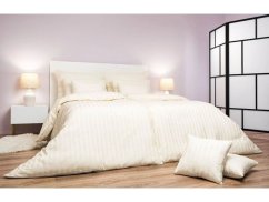 Damaškové povlečení Atlas grádl proužek 2 cm 70x90, 140x200 šampaň