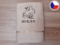 Luxusní osuška se znamením BERAN 450g béžová/hnědá 