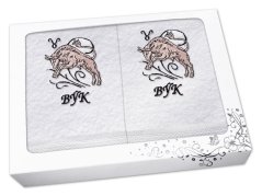 Luxusní dárková sada ručník + osuška Znamení Býk bílá/hnědá