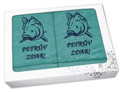 Dárková sada ručník + osuška pro rybáře Kapr + Petrův zdar petrolej
