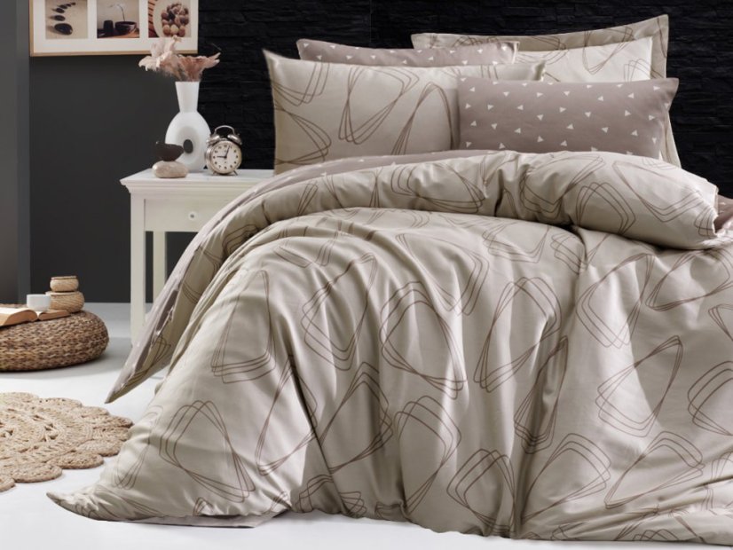 Francouzské povlečení bavlněný satén 2x 70x90, 220x200 Rovena mocca DUO
