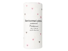 Zavinovací plena 120x120 cm Fialová srdíčka 1ks