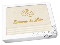 Dárková svatební osuška se jmény a prstýnky vanilková
