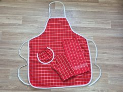 Dárkové balení Červená/bílá zástěra + chňapka + utěrka